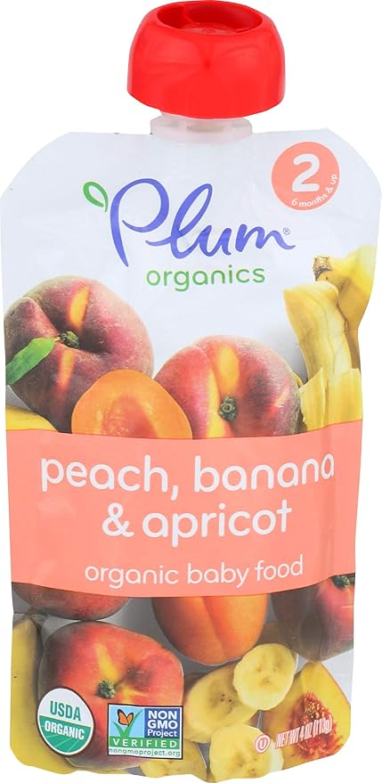 Plum Organics Stage 2, Organic Baby Food, Peach, Banana, and Apricot, 4.0 Ounce