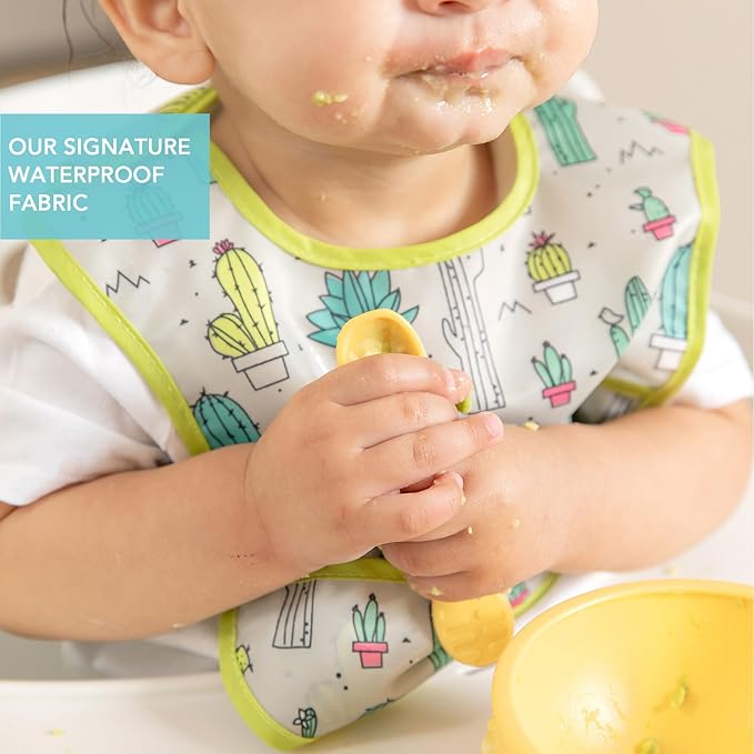 Bumkins Bibs, for Baby Girl or Boy, Infant 3-9 Months, Essential Must Have for Eating, Feeding, Baby Led Weaning, Mess Saving Waterproof Soft Fabric, Starter Bib 2-pk Cactus and Llama Green
