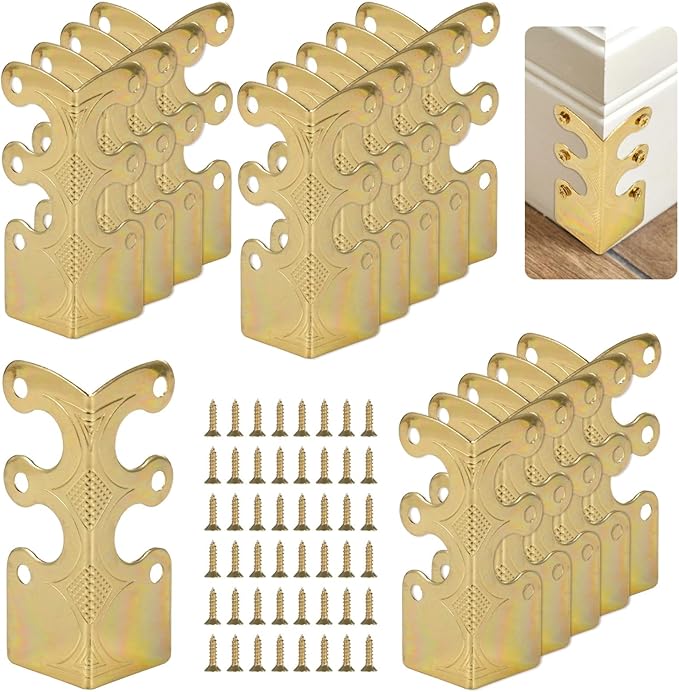 15 Pcs Baseboard Corner Protectors, Vintage Brass Skiffers with Screws, Antique-Style Skirting Board Corner Guards, Decorative Corner Covers for Furniture and Wall Protection