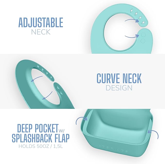 RideBib Silicone Vomit Bib with Extra-Deep Pocket for Motion Sickness Relief During Travel. Patent Pending