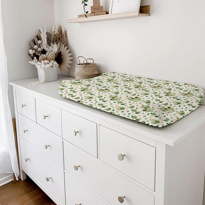 Desert Cactus Floral Diaper Baby Changing Pad Covers for Boy Girl 32''x16'' Watercolor Cactus Southwest Plants Fitted Change Table Mats Vintage Cactus Flowers Soft Breathable Cradle & Bassinet Sheets