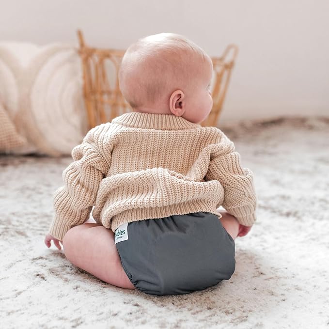 7-Pack Reusable Cloth Diapers with AWJ Interior – Includes 14 Absorbent Inserts and 1 Wet Bag – Adjustable, Waterproof, and Washable (Serene Sands, Cotton Inserts)