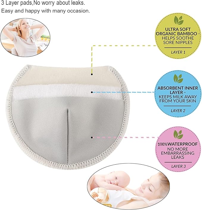 PINOWU Women’s Nursing Pads - 8 Washable Pads + Wet Bag + Wash Bag, Breastfeeding Nipple Pads for Maternity - Reusable Nipplecovers for Breast Feeding (Pastel Touch, Large 4.7")