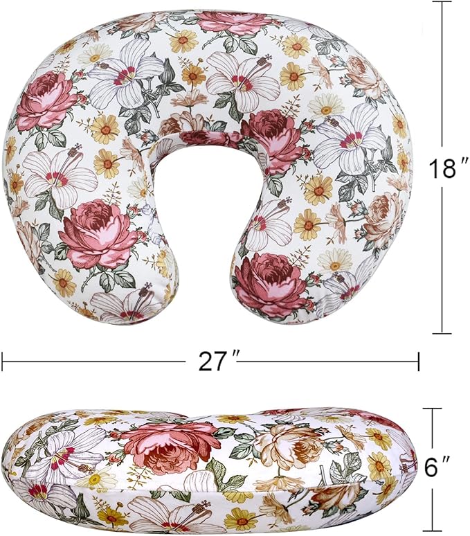 Minky Nursing Pillow Cover Breast Feeding Pillow Cover Slipcover U Shape for Baby Boy Girl,Cover Only(Flora)