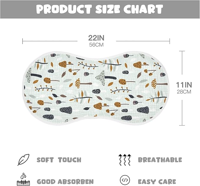 Muslin Burp Cloths for Baby Boys and Girls - 4-Pack Ultra Absorbent Mushroom Muslin Washcloths, Newborn Towel, Milk Spit Up Rags, Burp Cloth Bib for Unisex, 22 x 11 Inch
