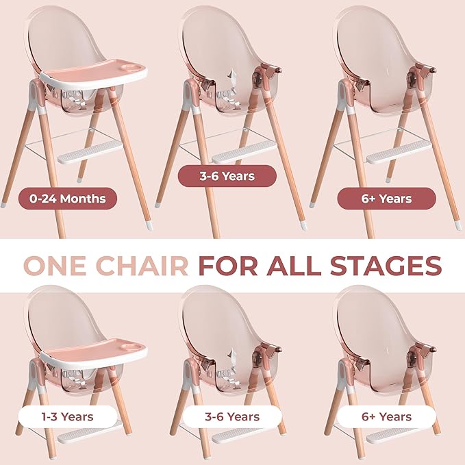 Classic Non-Reclinable 6 in 1 Baby High Chair for Babies and Toddlers, Modern Safe & Compact wooden Highchair, Easy to Clean, Removable Tray, Easy to Assemble