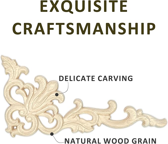 4Pack Wood Appliques and Onlays Decorative Wooden Applique Carved Onlay, 7.8×3.9 inch Corner DIY Carving Decal Trim for Furniture Cabinet Bed Door Wardrobe Closet Mirror Photo Frame Decoration