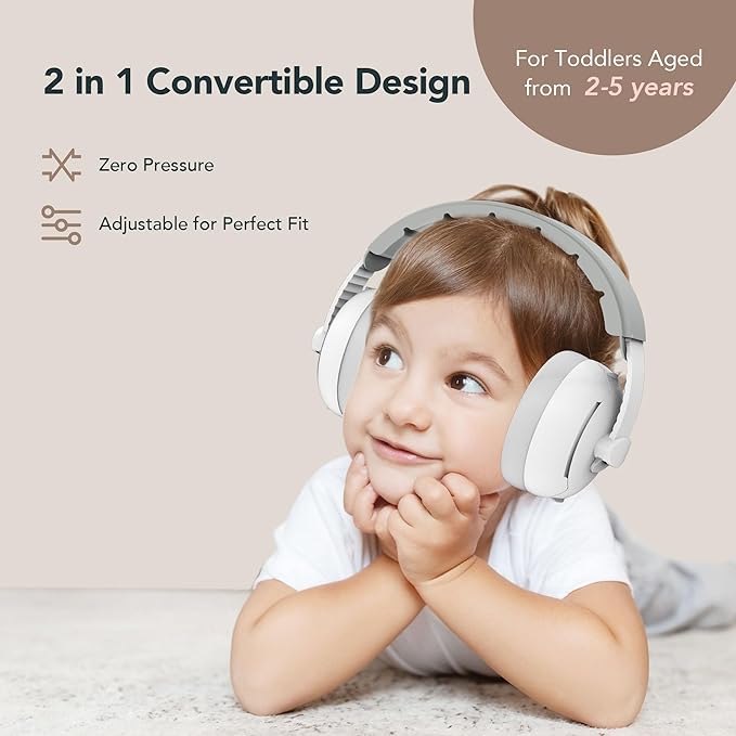 Moonybaby 2-in-1 Baby Ear Protection, Comfortable Headphones, Noise Cancelling, Adjustable Baby Headphones with Stretchy Band