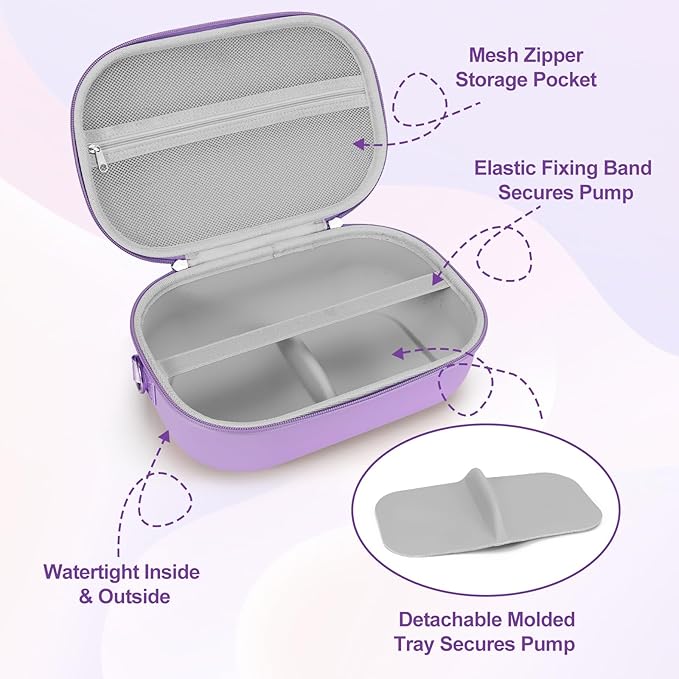 Wearable Breast Pump Bag for Hands-Free Breast Pumps, Hard Breast Pump Case for Momcozy/Willow/eufy/Security/Medela and More, Storage Bag for Pumping Travel Bag/Diaper Bag/Handbag (Purple)