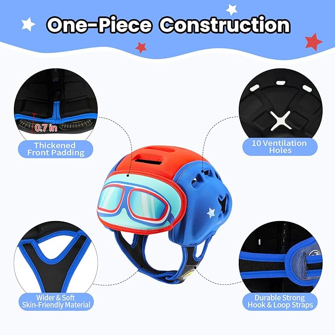 Mambobaby Baby Head Protector Helmet for Crawling and Walking, Breathable Soft Helmet, Ultra-Lightweight & Adjustable, Prevents Bumps Safety Helmet for Infants Toddlers 6-24 Months (Cool Pilot)