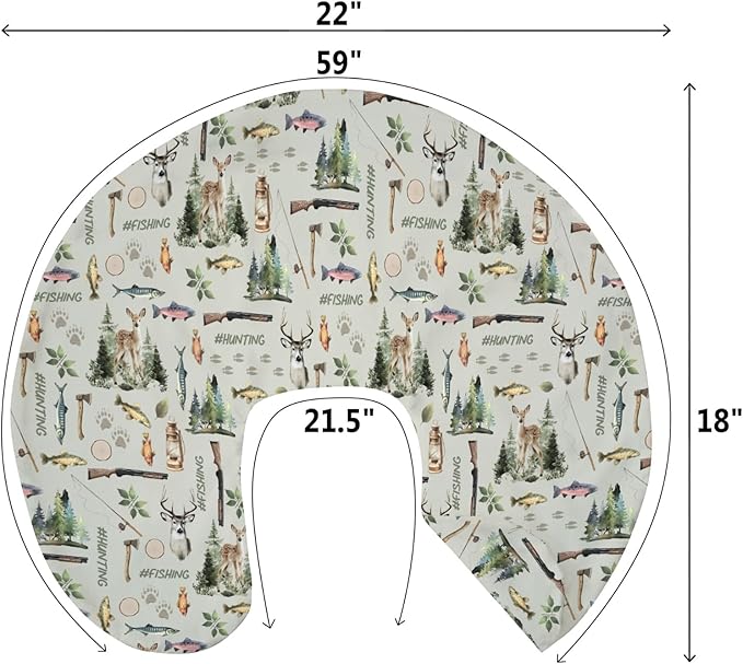 Fishing Hunting Baby Nursing Pillow Covers for Boy Girl Bass Fish Deer Paws Green Trees Nursery Pillowcase for Breastfeeding Pillows Nature Hunting Animals Soft Stretchy Slipcover for Newborn Infant