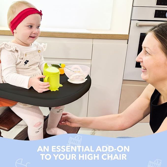 High Chair Table Compatible with Stokke Tripp Trapp Chair with Powerful Smooth Suction Surface, Glossy Black- BPA Free, Easy to Clean and Assemble