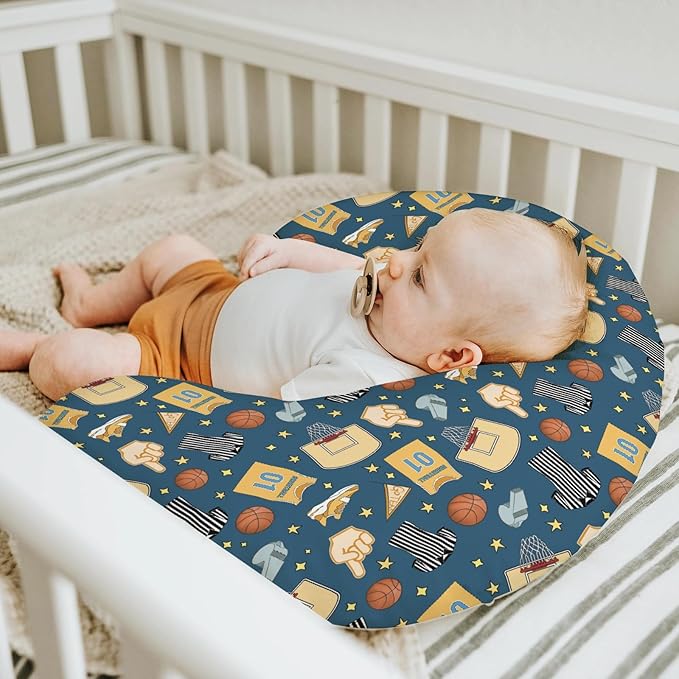 Basketballs Baby Nursing Pillow Covers for Boy Girl Basketballs Fan Stars Suits Nursery Pillowcase for Breastfeeding Pillows Outdoor Sports Lovers Gift Soft Stretchy Slipcover for Newborn Infant