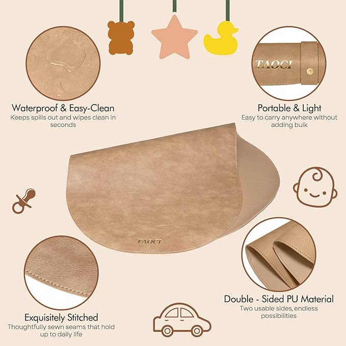 Changing Pad Portable, Diaper Changing Pad, Baby Changing Mat, Waterproof & Wipeable Vegan Leather Change Pad for Home & Travel, Brown
