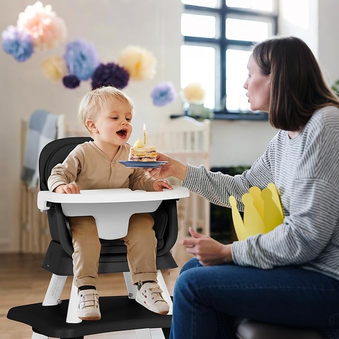 Baby High Chair, 8 in 1 Convertible Highchair, Booster Seat, Building Block/Activity Table, Stool, Feeding Chair with Dishwasher-Safe Tray, High Chairs for Babies and Toddlers (Black)