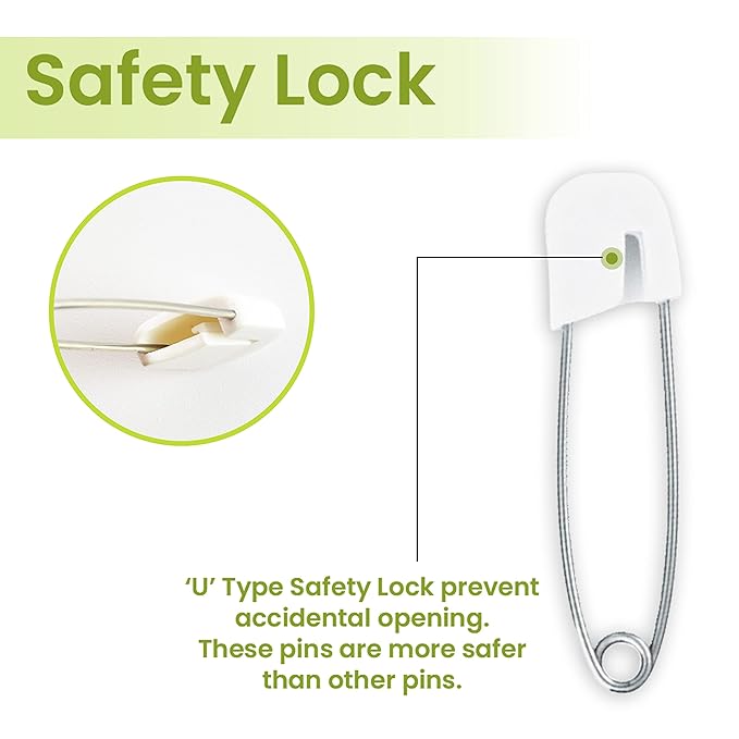 50 PCS Diaper Pins - Stainless Steel Pins with Plastic Safety Lock, Large Nappy Pins with White Plastic Heads, 5.5cm x 1.1cm - Safety Pins for Baby Cloth Diapers