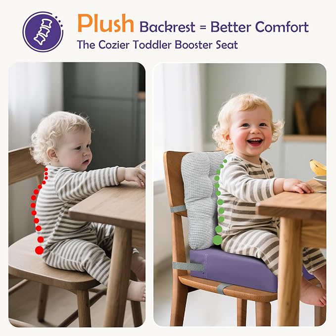 Booster Seat for Kitchen Chair Dining Table with Comfy Backrest Pillow and Adjustable Safety Buckles,Non-Slip Kid Toddler Booster Seat for Dining Table, PU Travel Baby Booster Cushion Chair