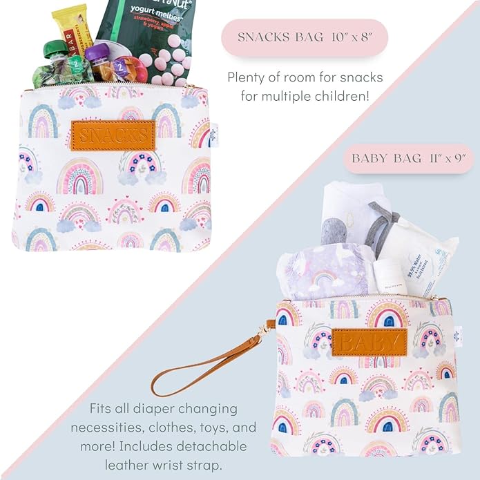 Rainbow Baby Diaper Bag Organizing Pouches (Set of 4) - Diaper Bag Organizer Pouches - Baby Diaper Bag, Wet Bag, Mama Bag, Snacks Diaper Bag Insert - Waterproof Lining - Diaper Bag Organizer Insert