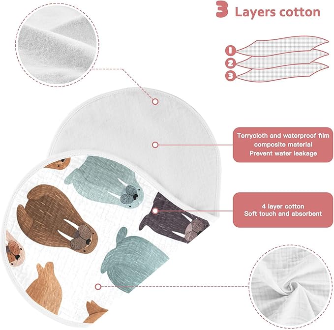 Sea Cute Walrus Burp Cloths Baby Boys Girls Absorbent Soft Cotton Burping Cloths Rags 4 Pack
