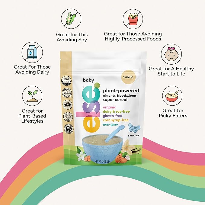 Else Nutrition Organic Baby Cereal 6+ Months Infants - Easy prep Wholefood Plant‑Powered Baby Cereal with Buckwheat, Gluten‑Free & Dairy‑Free, Purity Certified | Gentle Start (Vanilla Pack of 6)