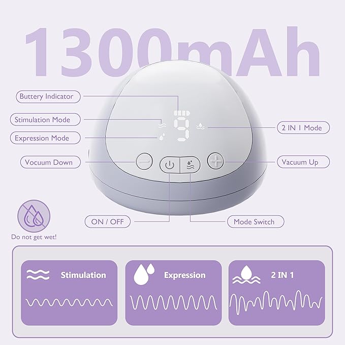 Hands Free Breast Pump:Wearable Breast Pump Portable with 3 Modes/9 Levels/LED Display - Low Noise,for 25/21/17mm Silicone Cushion Insert,2 Count