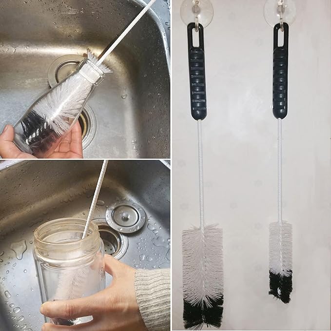 Bottle Brushes Thin Long Handle X 4, Utility Skinny Wire Cleaner Set Big Small, Bendable Flexible for Cleaning Narrow Neck Water, Beer, Wine, Baby Bottles, Pipes, Tubes, Hoses, and Flasks