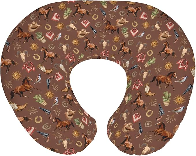 Western Cowboy Baby Nursing Pillow Covers for Boy Girl Vintage Horse Cowboy Boots Hat Cactus Goat Sun Nursery Pillowcase for Breastfeeding Pillows Wild West Soft Stretchy Slipcover for Newborn Infant