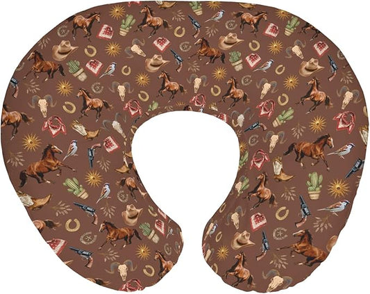 Western Cowboy Baby Nursing Pillow Covers for Boy Girl Vintage Horse Cowboy Boots Hat Cactus Goat Sun Nursery Pillowcase for Breastfeeding Pillows Wild West Soft Stretchy Slipcover for Newborn Infant