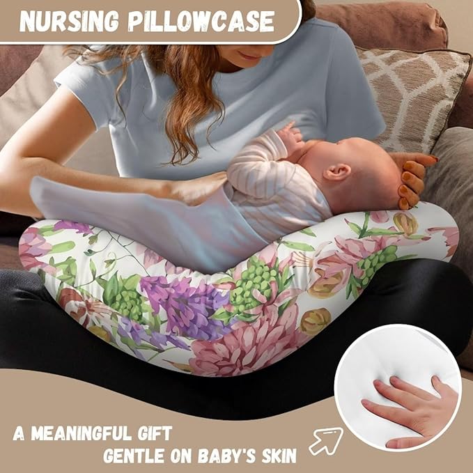 Hummingbird Flower Nursing Pillow Cover Skin-Friendly Durable Breastfeeding Pillows Cover with Hidden Zipper Easy to Put On & Remove Feeding Pillow Case for Home Sofa Decor