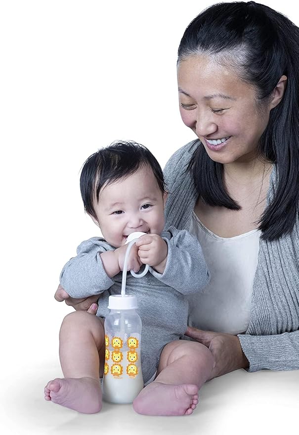 Hands-Free Baby Bottle - Anti-Colic Nursing System 4 oz Baby Bottle with Fast Flow Nipple/Teat 3m+ with Tube Straw Feeding System for Toddler (2 Bottles - Blue)