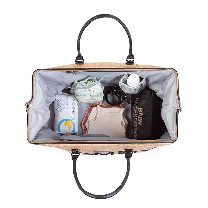 Childhome Original Mommy Bag - Large Baby Diaper Tote, Hospital and Travel Bag, Pregnancy Must Haves (Raffia Natural)