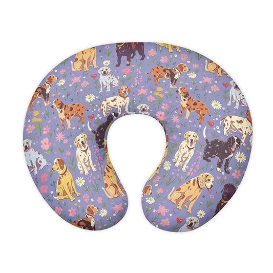 Jeiento Cute Dog Theme Pillow Covers Comfortable Pillowcase Floral Puppy Feeding Pillow Covers,Purple Breastfeeding Pillow Slipcover Fits U-Shaped Nursing Pillow