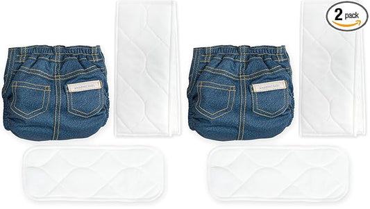 Amazing Baby Hybrid Cloth Diaper Cover/Swim Diaper, Newborn, Sz 1 (8-15 lbs), Use Boosties Disposable or Reusable Inserts, Blue Jean, SmartNappy Set: Cover + Tri-Fold + Booster Pad (Pack of 2)