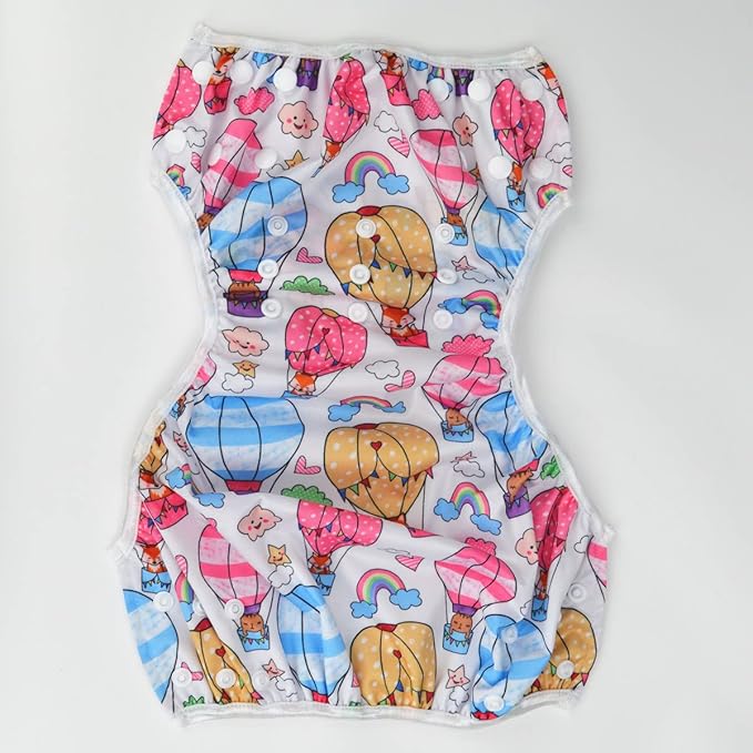 Baby Swim Diaper Nappy Pants Reusable Adjustable 0-3 Years Old Toddler Small Large (Large, Hot Air Balloons Animals)