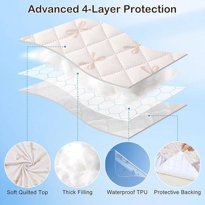 FIOBEE Changing Pad Cover Waterproof 2 Pack Quilted Diaper Change Table Sheets Breathable & Ultra Soft for Newborn Baby Boys Girls Fitted Changer Pads 32"x 16", Light Beige & Coffee