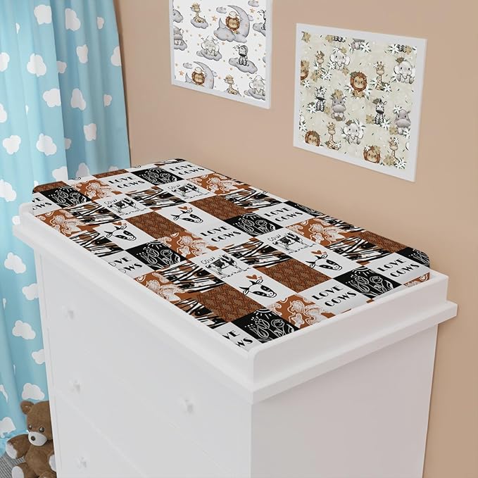 Love Cows Changing Pad Cover Hippie Funny Cows Boho Floral Change Table Pad Cover for Boys Girls Soft Breathable Stretchy Snug Fitted Unisex Diaper Change Table Sheets Mats 32''x16'' Brown