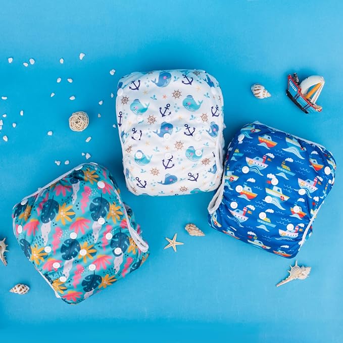 Babygoal Baby & Toddler Boys&Girls Swim Diapers, Reusable Adjustable Washable One Size Fits 6M-3T Gifts and Swimming Lessons 3 Pack 3ZSD26