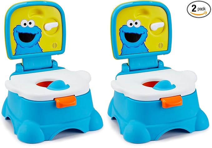 Sesame Street Cookie Monster Terrific 3 in 1 Potty Training Toilet Seat and Step Stool, Easy Clean Design with Flush Handle and Sounds, Portable, Great for Travel, Perfect for Toddler Boys & Girls 1-3
