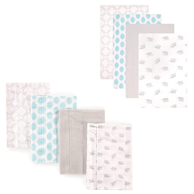 Luvable Friends Unisex Baby Cotton Flannel Burp Cloths and Receiving Blankets, 8-Piece, Elephant, One Size