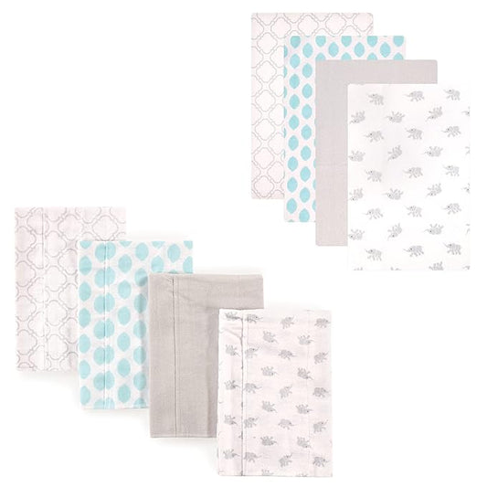 Luvable Friends Unisex Baby Cotton Flannel Burp Cloths and Receiving Blankets, 8-Piece, Elephant, One Size
