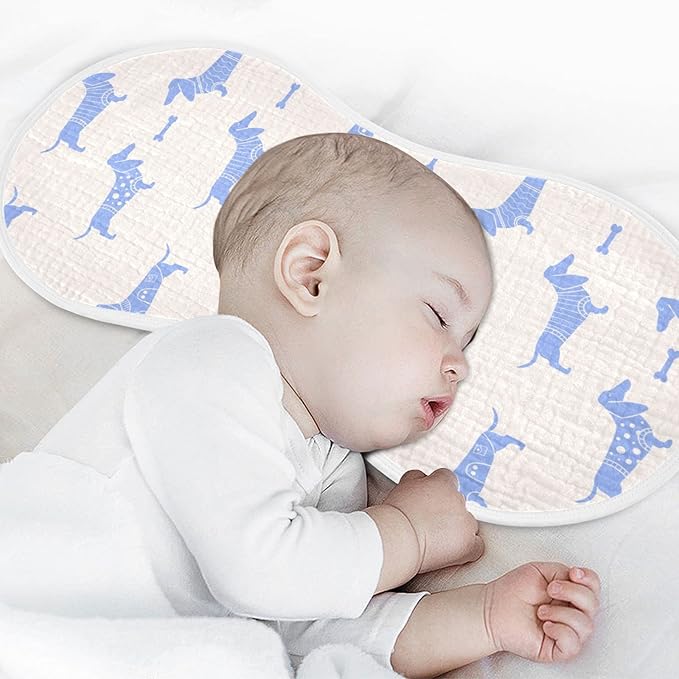 Cute Dachshund Dog and Bone Pattern Muslin Burp Cloths for Baby 1 Pack 100% Cotton Baby Washcloths Bibs for Boy Girl