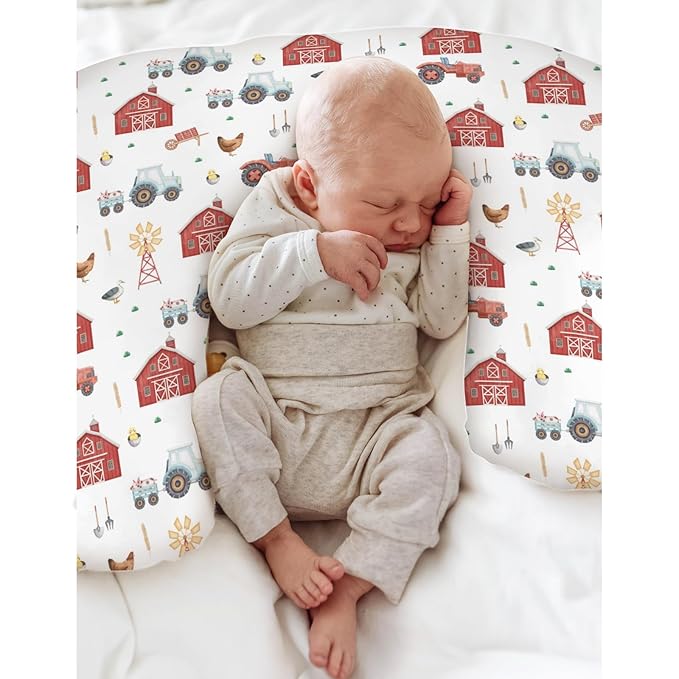 Farm Animals Life Baby Nursing Pillow Covers for Boy Girl Tractor Barn Pig Hen Duck Windmill Nursery Feeding Pillowcase for Breastfeeding Pillows Farmyard Soft Stretchy Slipcover for Newborn Infant