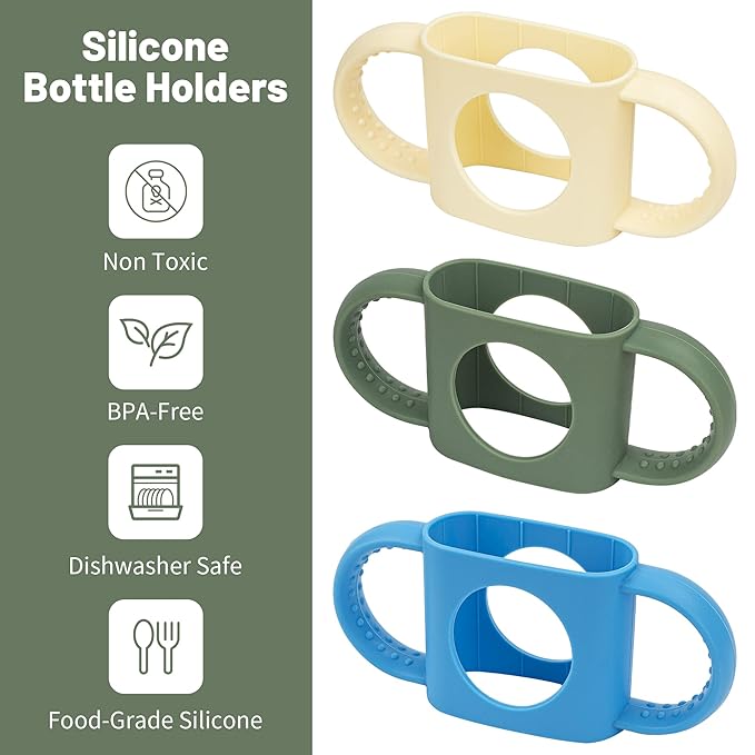 3 Pack Bottle Handles Compatible with Dr Brown Narrow Baby Bottles and Wide-Neck Bottles Non-Slip Easy Grip Handles - BPA-Free Food Grade Silicone Dishwasher Safe - Milk White, Green, Pink