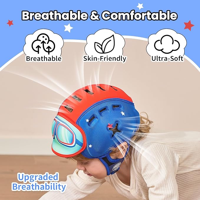 Mambobaby Baby Head Protector Helmet for Crawling and Walking, Breathable Soft Helmet, Ultra-Lightweight & Adjustable, Prevents Bumps Safety Helmet for Infants Toddlers 6-24 Months (Cool Pilot)