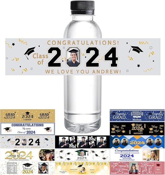 Personalized Water Bottle Labels for Graduation - Custom Name Stickers, Waterproof Printable Photo Labels, Graduation Gifts - 50 Pcs