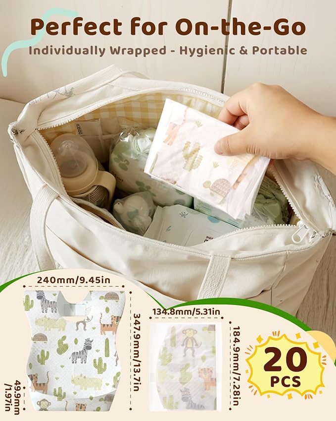 Lictin Disposable Baby Bibs, Individually Packaged, Hygienic and Convenient for Toddler, Baby Travel Essentials, 20/50pcs