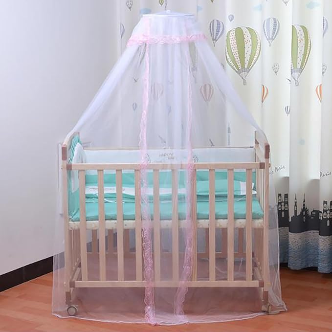 Universal Crib Floor Mosquito Net with Lace, Breathable Crib Netting Bed Curtains Canopy for Baby Kids, Toddler Bed Crib Dome Canopy Netting Without Stand