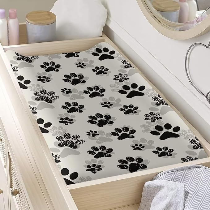 ZDCUSTOM Changing Pad Cover Animal Dog Paw Print Changing Table Sheets Diaper Changing Pad Covers Changing Table Pads Sheets for Baby Girls Boys