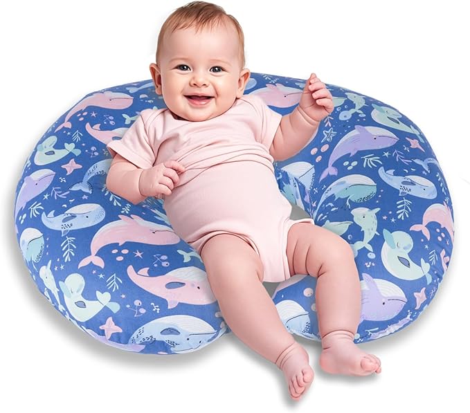 x-vesolje Nursing Pillow, Breastfeeding Pillow with Removable Cover, Ergonomic Breast Feeding Pillow, Baby Feeding Support Pillow for Mom Easier Breastfeeding- Original Size/Whale