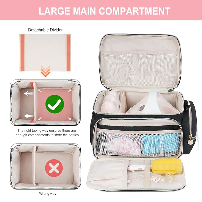 Breast Pump Bag Compatible with Spectra S1 and S2, Breast Pumping Travel Storage Bag with Waterproof Mat for Pumping Essentials and Accessories, Black